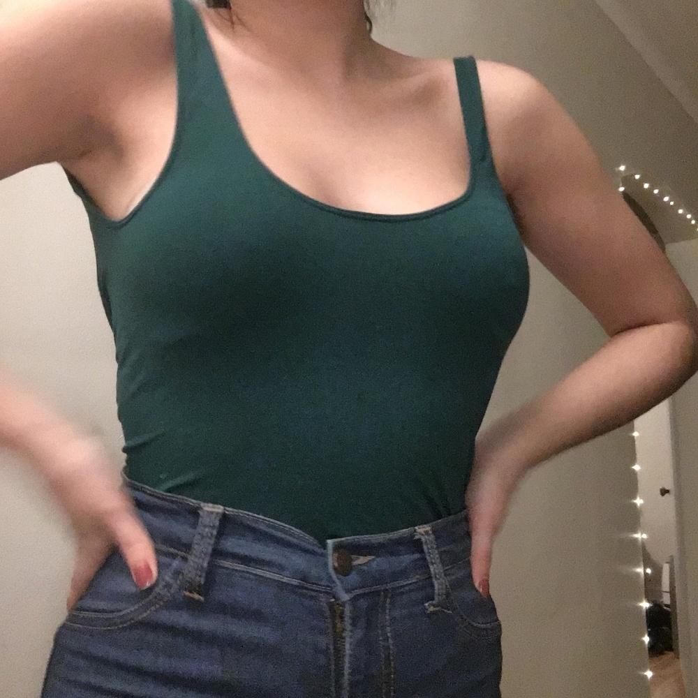 open back green bodysuit